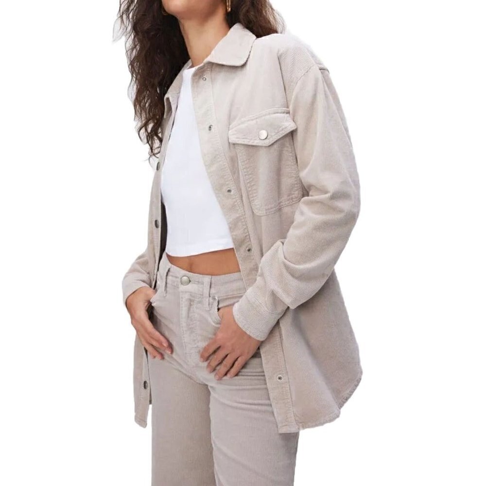 GOOD AMERICAN Corduroy Shacket In Bone Size 3/4 L/XL